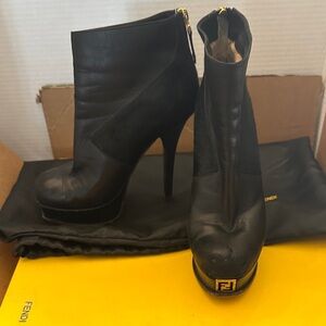 Fendi Black Leather High-Heeled Boots